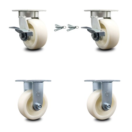 Service Caster 5 Inch Kingpinless Nylon Wheel Caster Brakes and Swivel Locks 2 Rigid SCC, 2PK SCC-KP30S520-NYR-SLB-BSL-2-R-2
